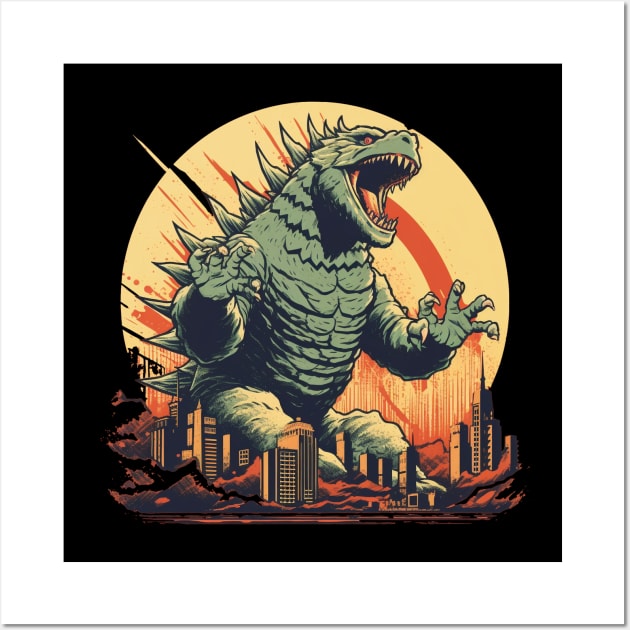 Retro Vintage Godzilla Monster FanArt Propaganda Poster Wall Art by TOKEBI